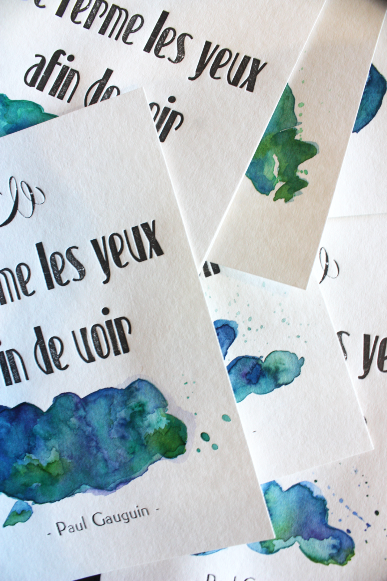 Je ferme les yeux afin de voir (Paul Gaugin) - Impression letterpress, caractères mobiles + aquarelle 25 exemplaires